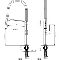 Brushed nickel modern kitchen faucet with pull-down sprayer, dual handle, 360-degree swivel, high arc design, 1.5 GPM water flow, easy installation, compatible with various sink types.