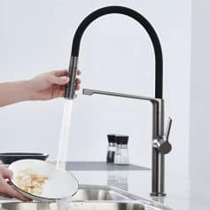 High-quality kitchen faucet with pull-down sprayer for modern kitchens, featuring expert design and durable stainless steel construction. Perfect for versatile kitchen sink needs and easy installation.