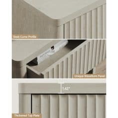 Sleek curve profile of modern monalisa bedroom furniture with unique waveform panel and thickened top plate for stylish storage solutions.