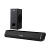 Wireless surround sound bar and subwoofer for enhanced TV audio and home entertainment.