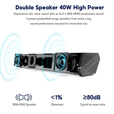 High power dual speaker system with 40W output for premium sound quality and home audio setup.