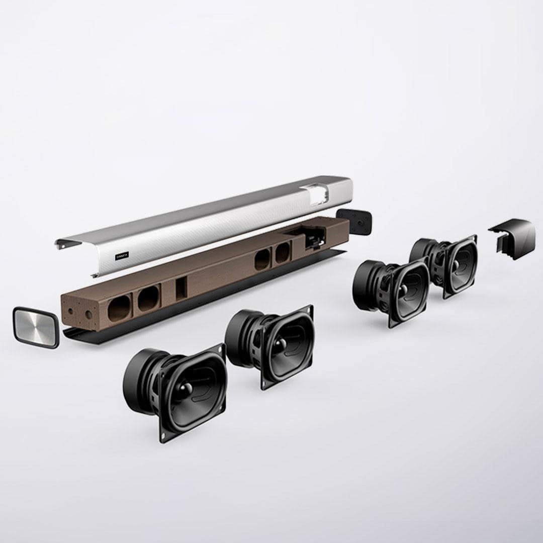 High-quality home theater speaker system components including woofers, tweeters, and soundbar, perfect for enhancing your entertainment experience with premium audio solutions.