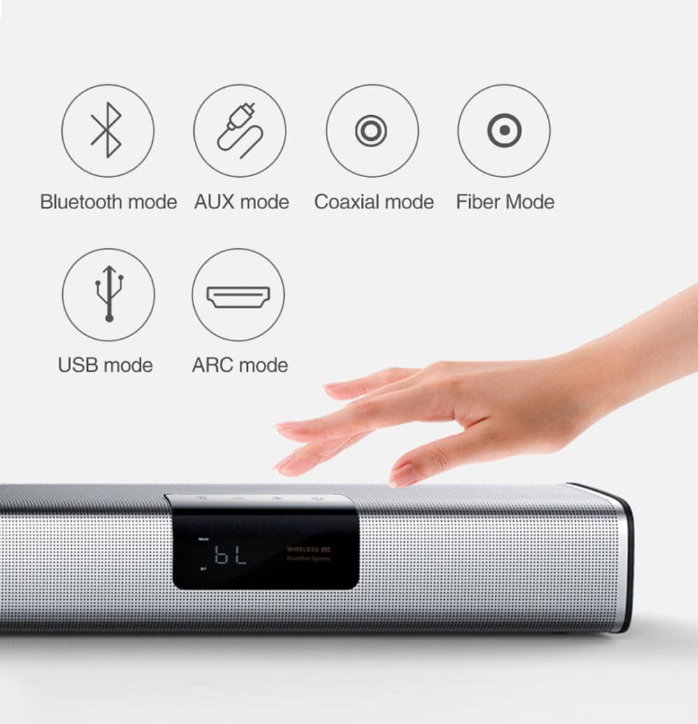 Wireless speaker with multiple connectivity modes including Bluetooth, AUX, USB, Coaxial, Fiber, and ARC by Monalisa Store, perfect for enhanced audio experience.