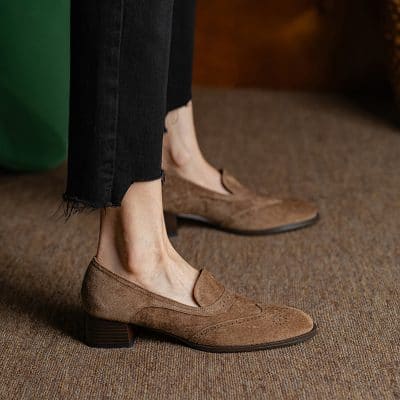 Brown suede women's oxford shoes for office and casual wear, stylish and comfortable footwear, Monalisa Store.