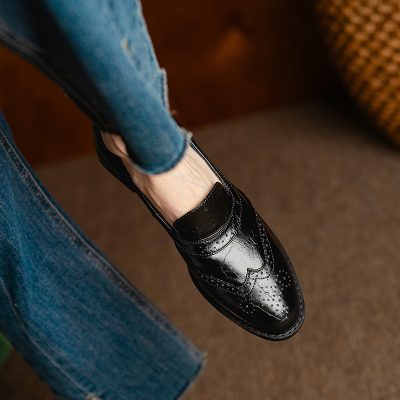 Black leather dress shoe, formal footwear for men and women, stylish high-quality soles, Monalisa Medical store, premium footwear collection.