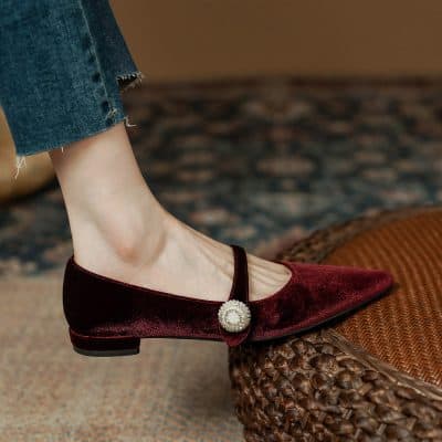 Comfortable women's velvet ballet flats with jeweled embellishment for stylish casual wear, available at Monalisa Store.