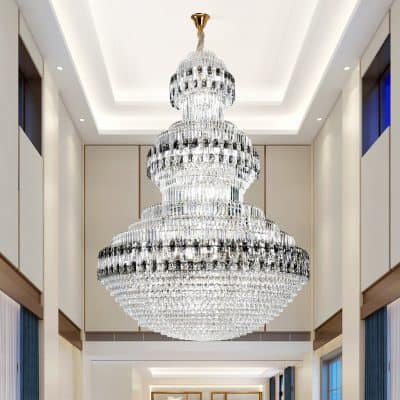 Elegant crystal chandelier at Monalisa Store, luxury lighting fixtures, high-end interior decor for homes and commercial spaces.