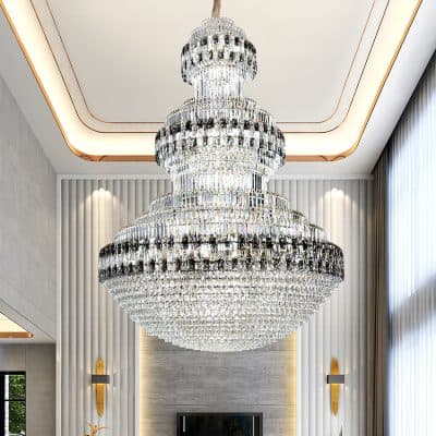 Luxurious crystal chandelier in a modern interior design with elegant lighting and stylish decor at Monalisa Store.