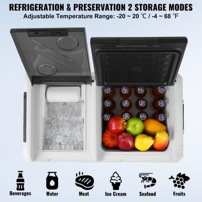 Refrigeration and preservation two storage modes for fruits, beverages, water, meat, ice cream, seafood in a compact appliance.