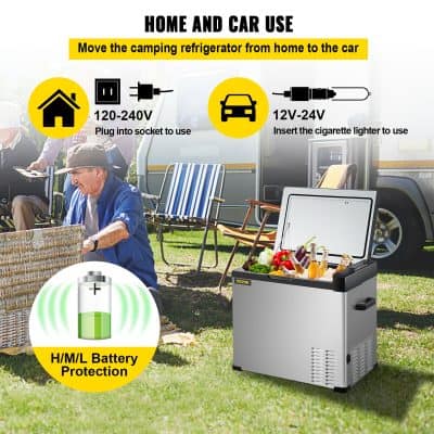 Refrigerator for camping, portable cooler, outdoor mini fridge, battery-protected portable refrigerator, 12V/24V car fridge for travel, Monalisa Store outdoor cooling solutions.