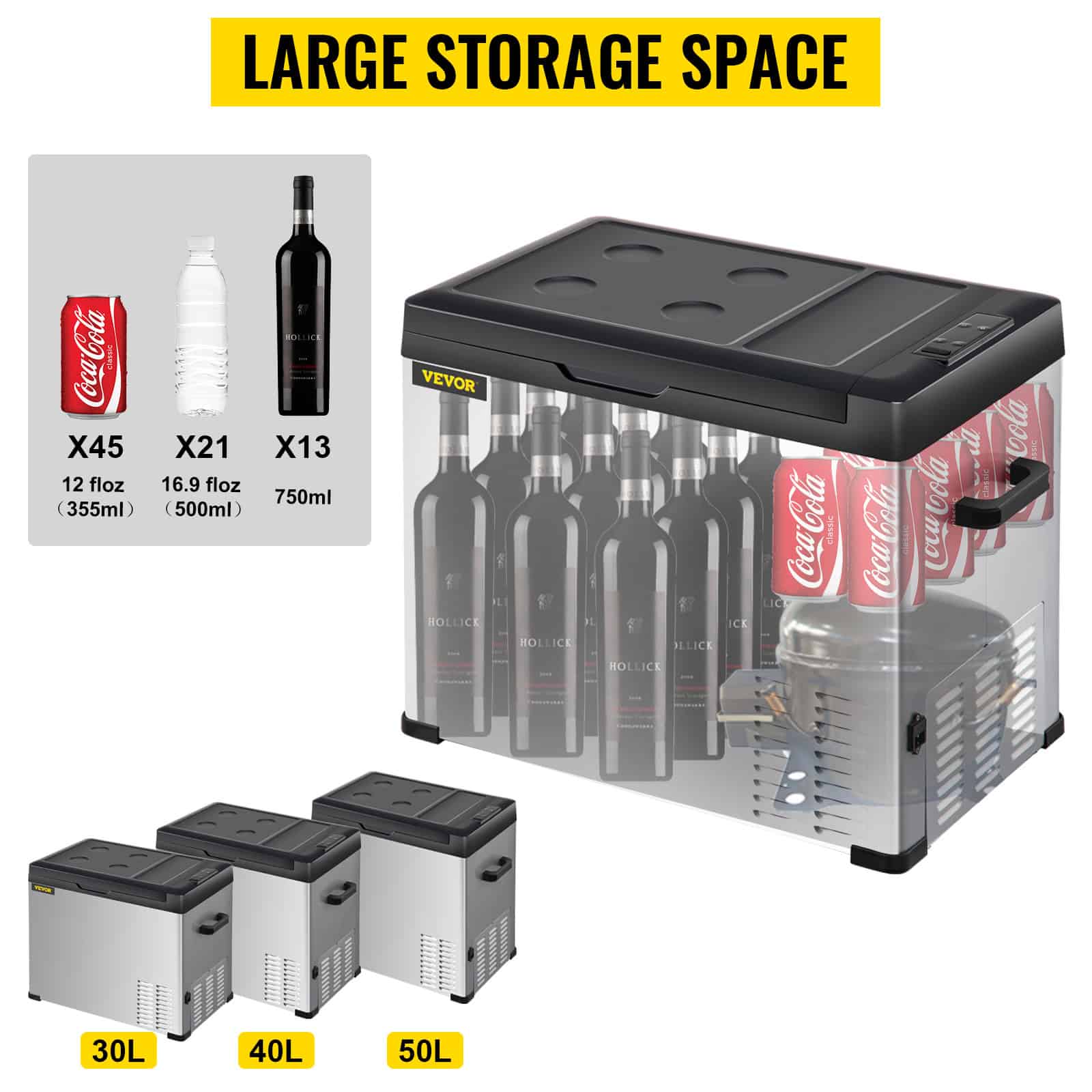 Large commercial beverage cooler with high-capacity bottle storage and adjustable temperature control, ideal for restaurants, cafes, and convenience stores.