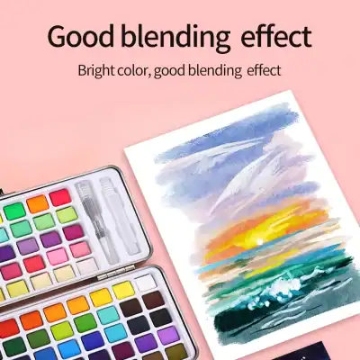 Colorful watercolor keyboard and sunset landscape artwork promoting artistic and creative expression for eye health and vision care.