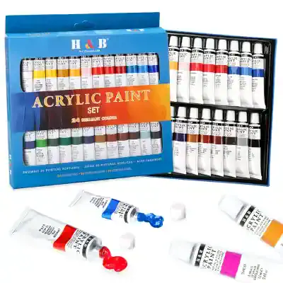 Acrylic paint set for arts and crafts, perfect for eye and vision related projects, 24 vibrant colors in sturdy packaging, ideal for creative optometry displays and educational purposes.