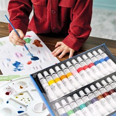 Vibrant acrylic paint set for art projects, featuring diverse colors for creative expression, ideal for artists and hobbyists.