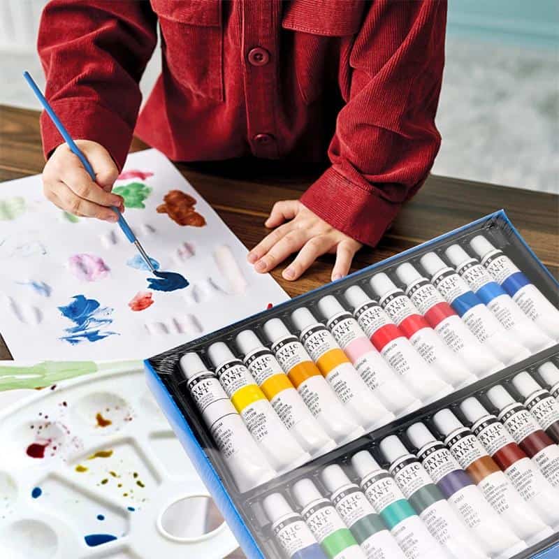 Vibrant acrylic paint set for art projects, featuring diverse colors for creative expression, ideal for artists and hobbyists.