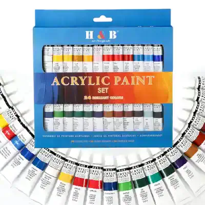 Acrylic paint set with 24 vibrant colors in squeeze tubes, ideal for arts and crafts projects, perfect for canvases and DIY artwork, from Monalisa Store.