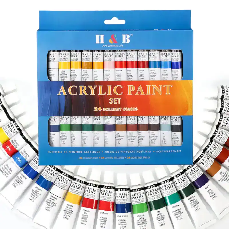 Acrylic paint set with 24 vibrant colors in squeeze tubes, ideal for arts and crafts projects, perfect for canvases and DIY artwork, from Monalisa Store.
