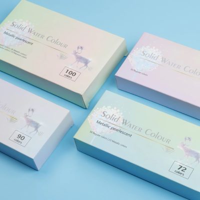 Solid water color palette boxes, metallic pearlescent watercolor paints, 100, 90, 72 and 50 color options, premium quality for artists and painters, Monalisa Store.