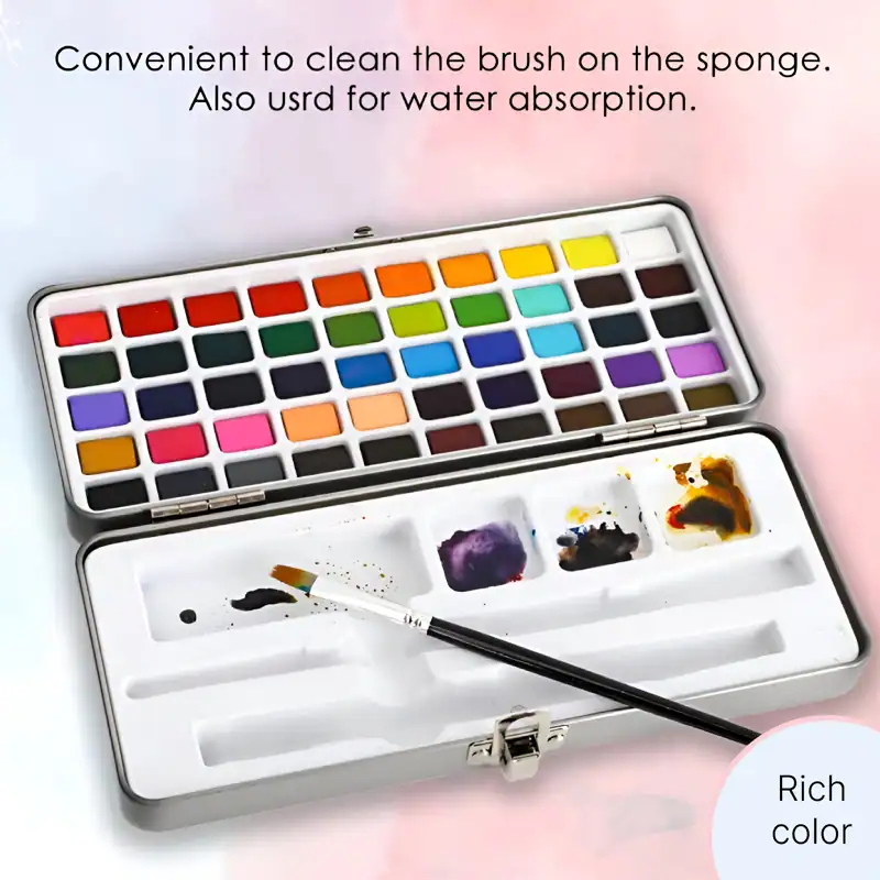 Color palette watercolor paint set with watercolor brush, versatile for artistic projects, and ideal for watercolor painting, craft, and creative hobbies.