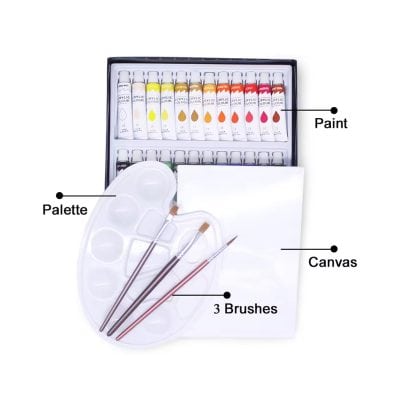 Vape paint set with palette, brushes, and canvas for acrylic art painting, featuring vibrant color bottles from Monalisa Medical. Perfect for artists and hobbyists.