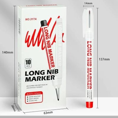 Long nib marker for glasses and jewelry repair, precise 0.5mm tip, water-resistant, quick-drying, xylene-free, ideal for deep holes or hard-to-reach areas, in black color.