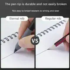 Eternal nib pen vs regular nib pen on white paper, highlighting durability and resistance to wear, suitable for precise writing and drawing.