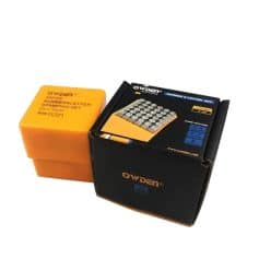 Durable orange metal stamping number and letter set for data verification, precision craftsmanship, ideal for official document processing and security measures.