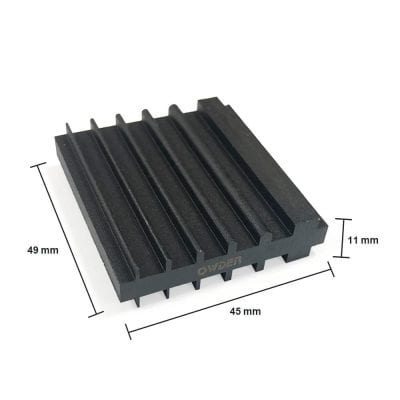 Aluminum heat sink used for electronics cooling, featuring 49mm x 45mm x 11mm dimensions, designed for optimal thermal management in electronic devices.