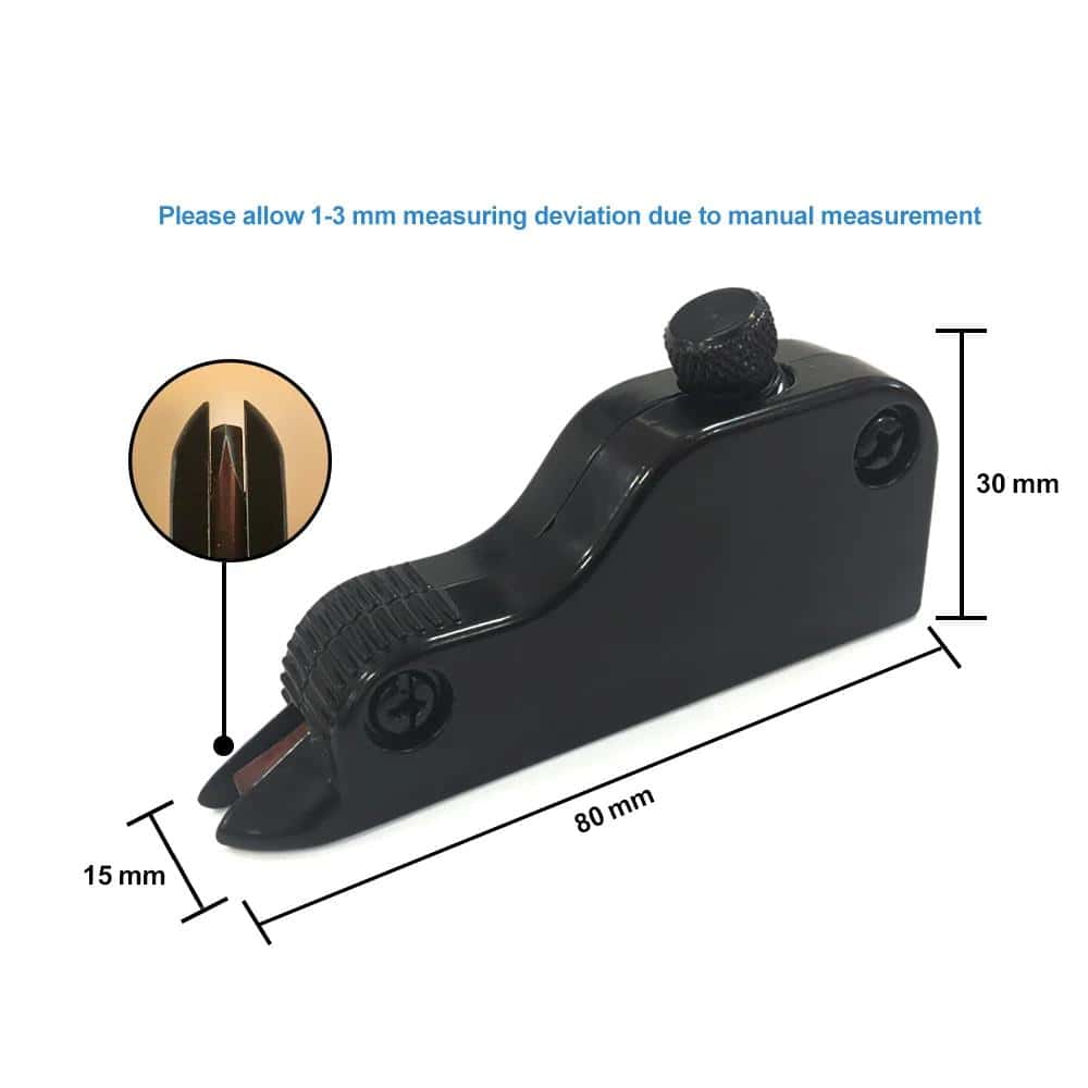 Precision eyelid weight for ptosis correction, measuring 80mm x 30mm with easy-to-use adjustment knob, essential for ophthalmology and aesthetic eye treatments.