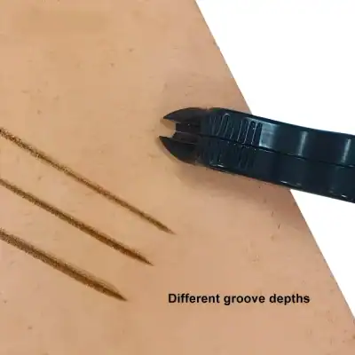 Precision grooming tool showing different groove depths for accurate shaving or trimming.