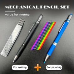Colorful mechanical pencil set with pens and pencils for writing and painting, ideal for office and school supplies, featuring durable quality and vibrant colors for creative and everyday use.