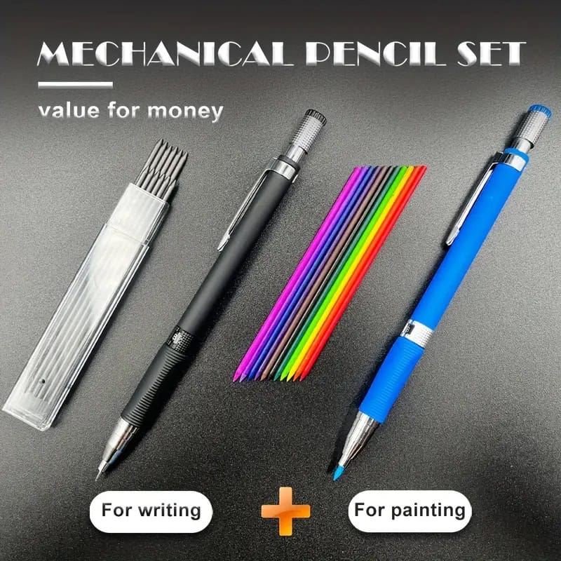 Colorful mechanical pencil set with pens and pencils for writing and painting, ideal for office and school supplies, featuring durable quality and vibrant colors for creative and everyday use.