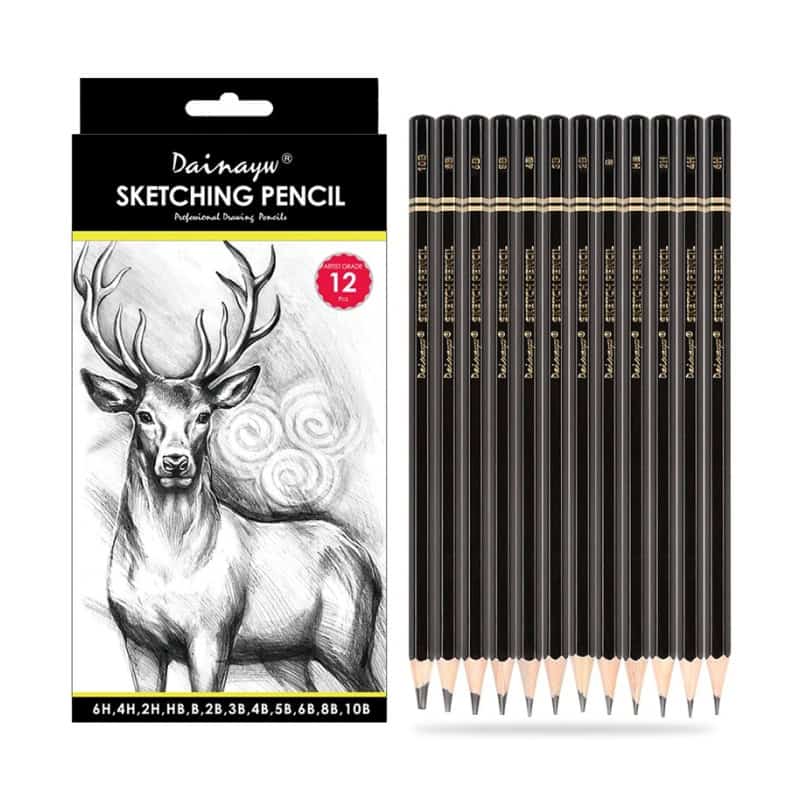 Sketching pencil set for artists, professional drawing supplies, monochrome illustration tools, high-quality art pencils, ideal for sketching and shading, includes 12 pencils, perfect for artists and students.