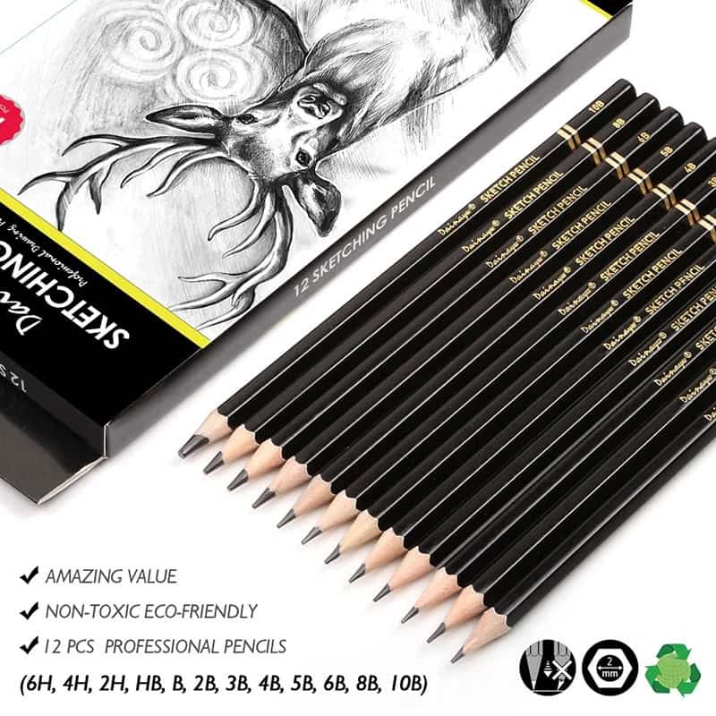 12 pack sketch pencils for professional artists - non-toxic, eco-friendly drawing supplies, perfect for shading and detailed artwork, available at Monalisa Store.