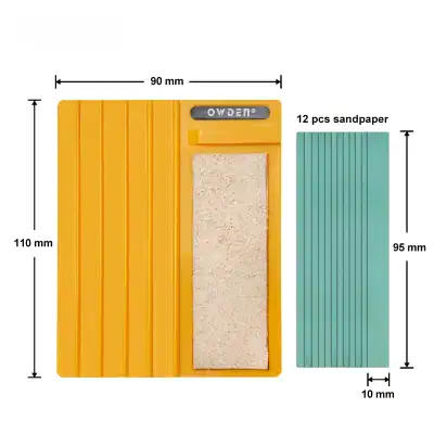 Replacement image: alt text: Yellow nail buffer with sanding pad and scraper for professional nail care at Monalisa Store.