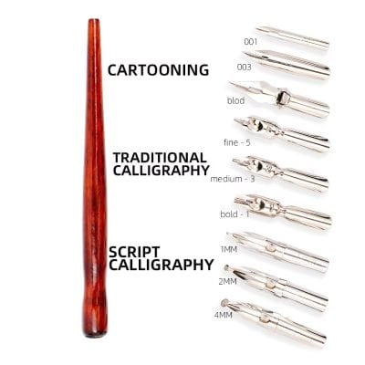 Fine calligraphy fountain pen nibs and traditional calligraphy pens for artistic writing and precision lettering.