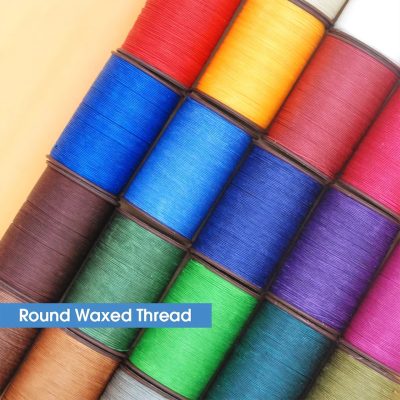 Colorful round waxed thread spools for sewing and embroidery, displayed in a stacked arrangement at Monalisa Store, ideal for craft and textile projects.