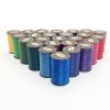 Vibrant spools of embroidery thread in various colors including yellow, green, blue, purple, and pink displayed on a white background. Perfect for high-quality sewing and embroidery projects.