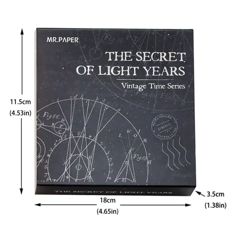 Elegant vintage-inspired shadow box for opticians showcasing "The Secret of Light Years" with space-themed designs and astronomy illustrations. Perfect for optical store decor and gift displays.