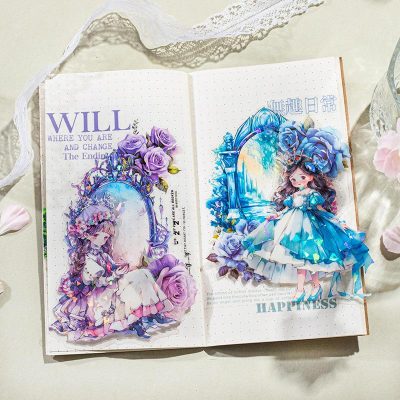WILL motivational journal page with purple roses and a whimsical girl illustration, perfect for inspiration and positivity.