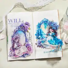 Vibrant illustrated art with floral motifs in a creative journal, featuring colorful characters and inspiring quotes about happiness and change. Perfect for artistic expression and visual inspiration.