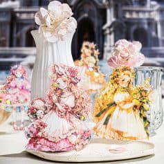 Delicate anime-style paper doll decorations with floral accents at Monalisa Store for unique opt home decor.