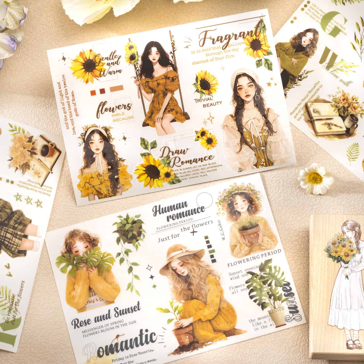 Bright and colorful fashion mood board featuring talented young women, floral illustrations, and inspirational quotes, promoting style, creativity, and self-expression.