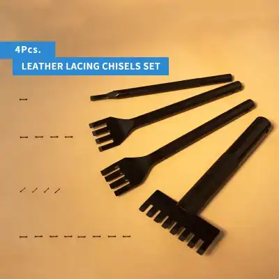 Metal leather lacing chisel set for shoe repair and crafting, 4-piece durable black tools for leatherwork, ideal for detailed lacing and stitching, from Monalisa Store.