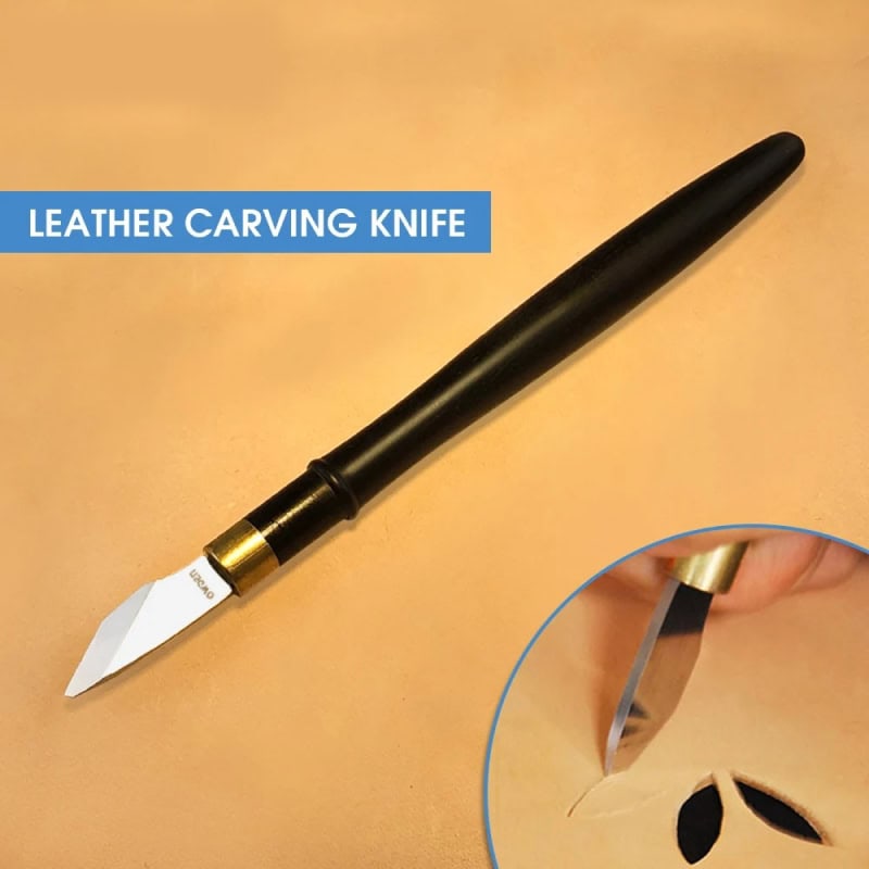 Leather carving knife for leather crafting and detailed leatherwork. Excellent for artisans and leather enthusiasts seeking precision carving tools for customized leather projects.