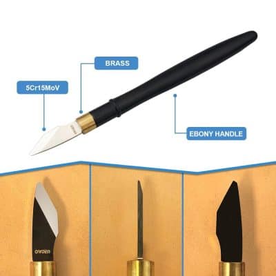 5. Sharp craft knife with ebony handle and brass ferrule for precise cutting and engraving, ideal for artistic, craft, and DIY projects.