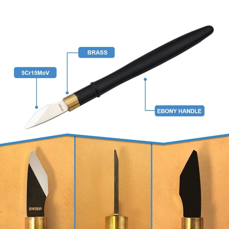 5. Sharp craft knife with ebony handle and brass ferrule for precise cutting and engraving, ideal for artistic, craft, and DIY projects.