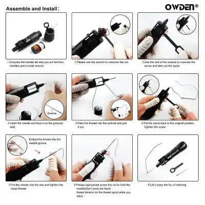 Surgical needle repair kit assembly instructions, optic instrument repair tools, detailed step-by-step guide for assembling and installing needles and screws, suitable for medical professionals and enthusiasts.