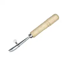 Precision eyelash curler with wooden handle for professional lash enhancement and grooming.