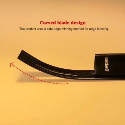 Curved blade design for precise edge thinning in eyelash extension tools.